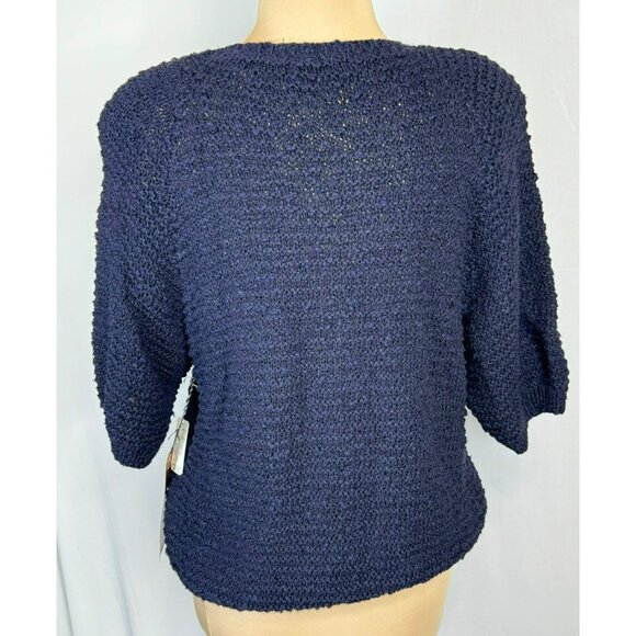NWT Carole Little Hand Knit Navy Blue Sweater M Medium Cotton/Ramie/Rayon Blend - Picture 7 of 10